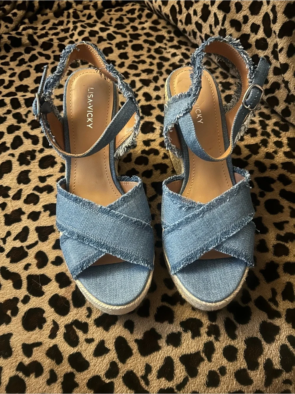 Comfortable Denim Crisscross Espadrille Wedge Sandals - Blue
